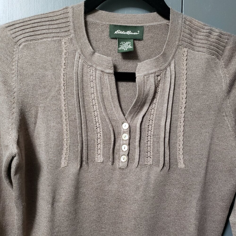VTG Eddie Bauer 85% Silk Blend Henley Sweater
